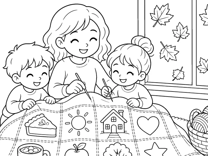 A peek at the November club page, The Thankful Quilt: a family stitching a patchwork quilt of thankful pictures