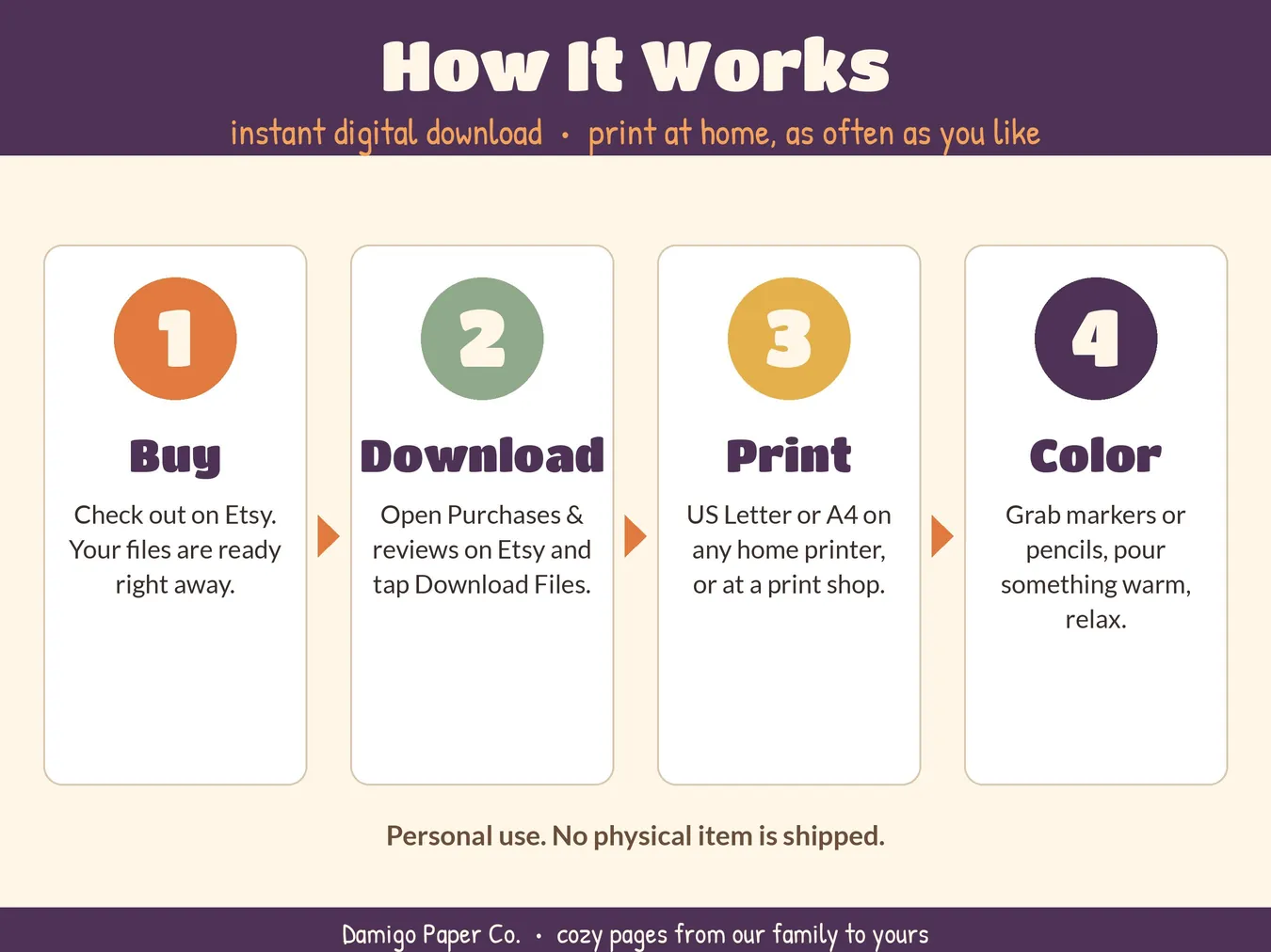 How it works: buy, download, print, color