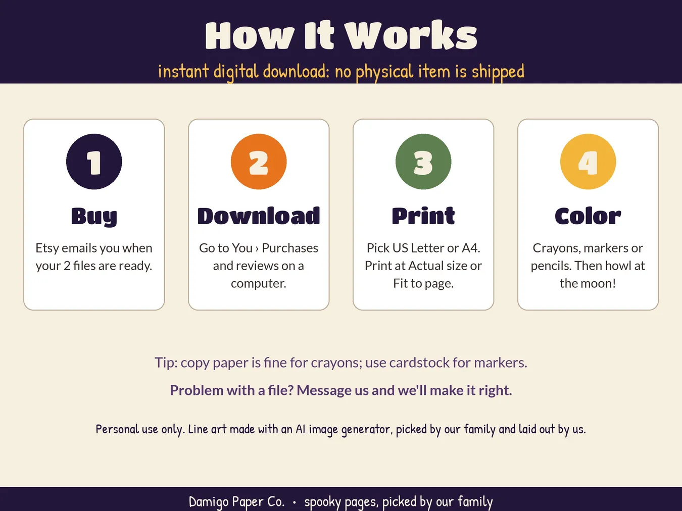 How it works: buy, download, print, color