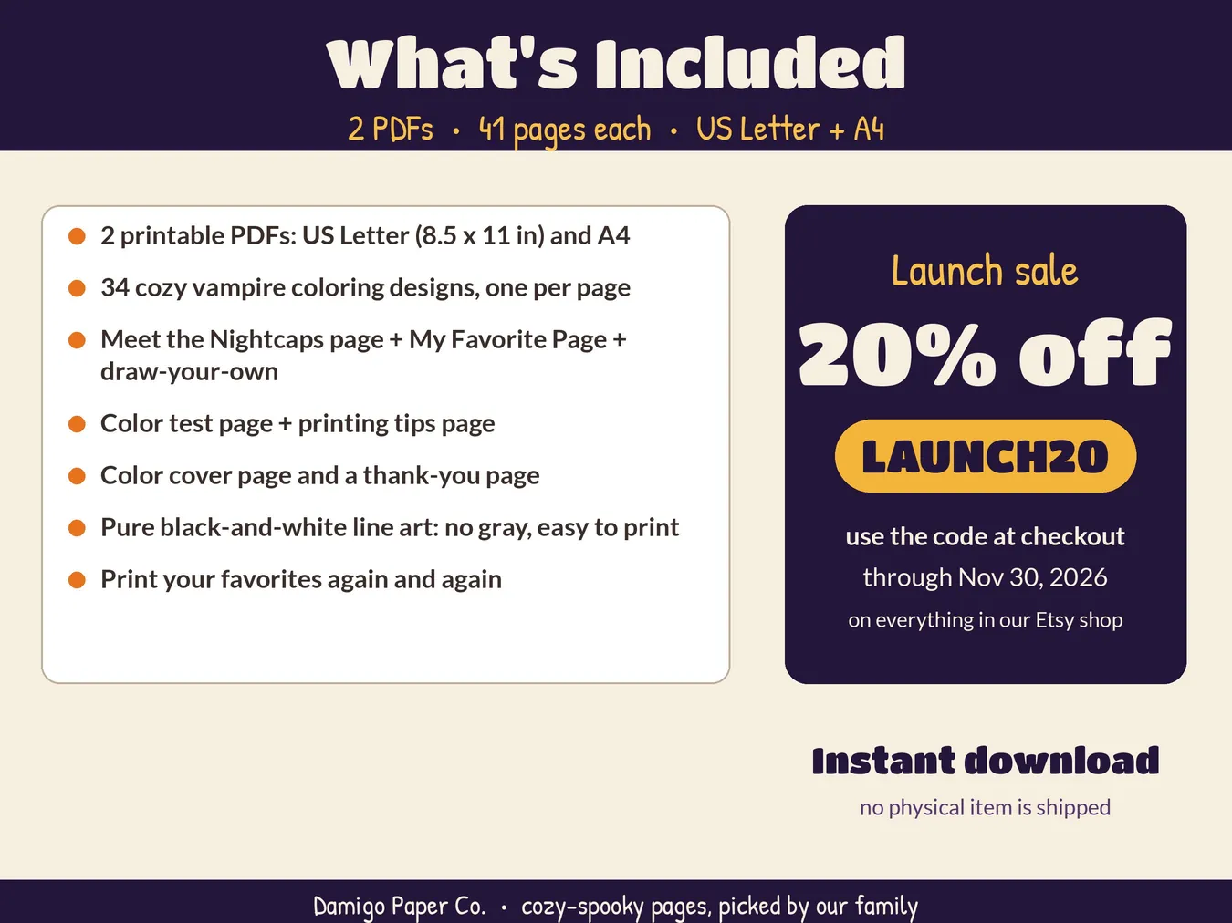 What's included: 2 PDFs of 41 pages, with the LAUNCH20 code