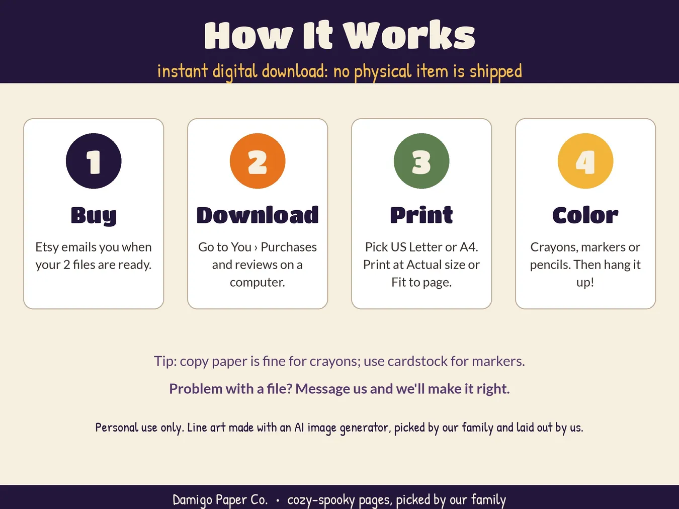 How it works: buy, download, print, color