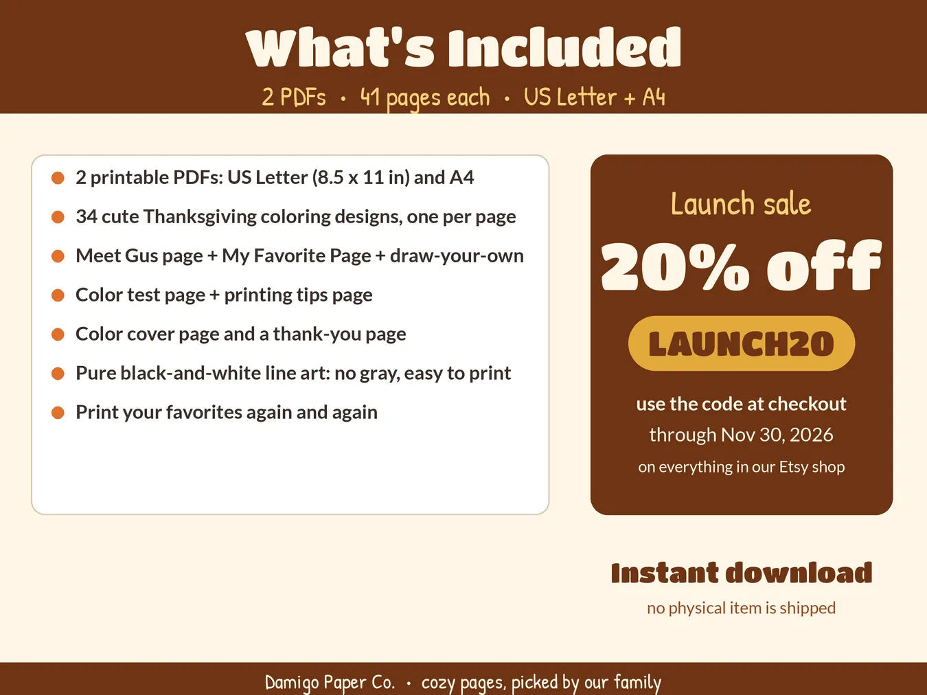 What's included: 2 PDFs of 41 pages, with the LAUNCH20 code