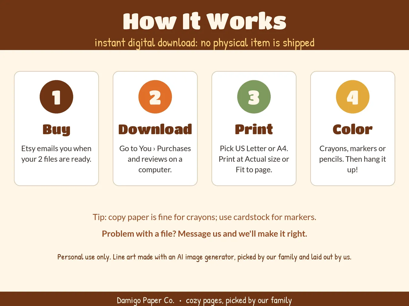 How it works: buy, download, print, color